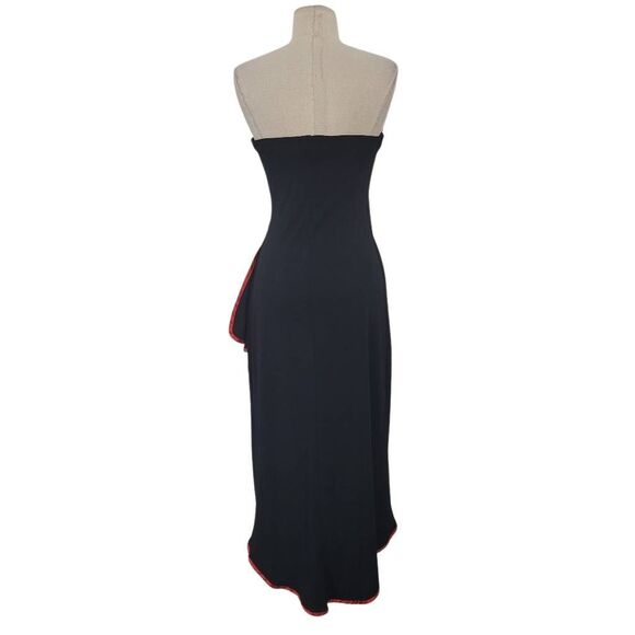 Vtg 90s Alyn Paige Strapless Hi-Low Dress Womens Medium‎ Black Red Ruched Goth - Picture 3 of 8